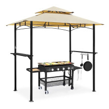 (Beige) YODOLLA 2.5m Outdoor Patio BBQ Grill Gazebo Canopy