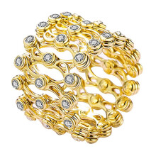 (Or avec diamant) Bracelet bague en argent S925 2 en 1 Bracelet bague transformable Bague télescopique pour femme