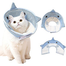 (L) Zachte kattenhalsband met schattige haaienprint, verstelbare kattenhalsband voor herstel, lichtgewicht en ademende sluitingen na een operatie
