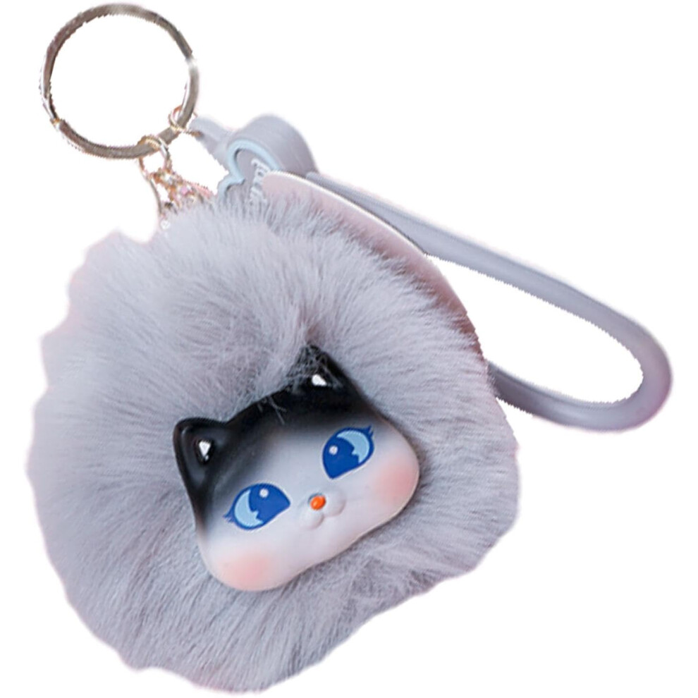 (Gray) Keychain | Cartoon Cat Stuffed Pendant | Soft Cat Plush Ball Pendant, Cartoon Plush Doll Hangings For Car Key Wallet Gray