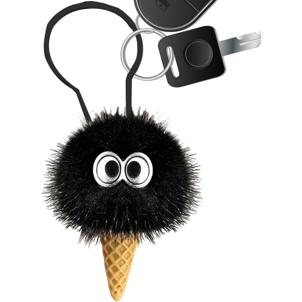 (Black) Cute Ice Cream Key Rings, Ice Cream Pendant Keychain Charm, Adorable Keychain Adorable Bag Pendant Ice Cream Keychain Plush Bag Pendant