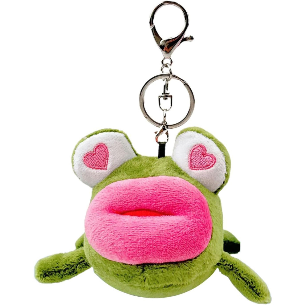 (Green) Stuffed Animal Bag Pendant - Stuffed Large Mouth Frog Pendant Plush Keychain - Funny Expression Novelty Keychains Bag Ornaments for Kids for Shoulder