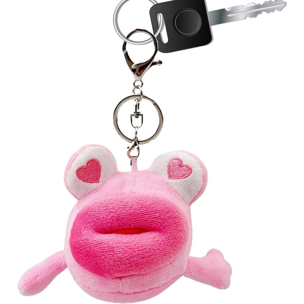 (Pink) Stuffed Animal Bag Pendant - Stuffed Large Mouth Frog Pendant Plush Keychain - Funny Expression Novelty Keychains Bag Ornaments for Kids for Shoulder