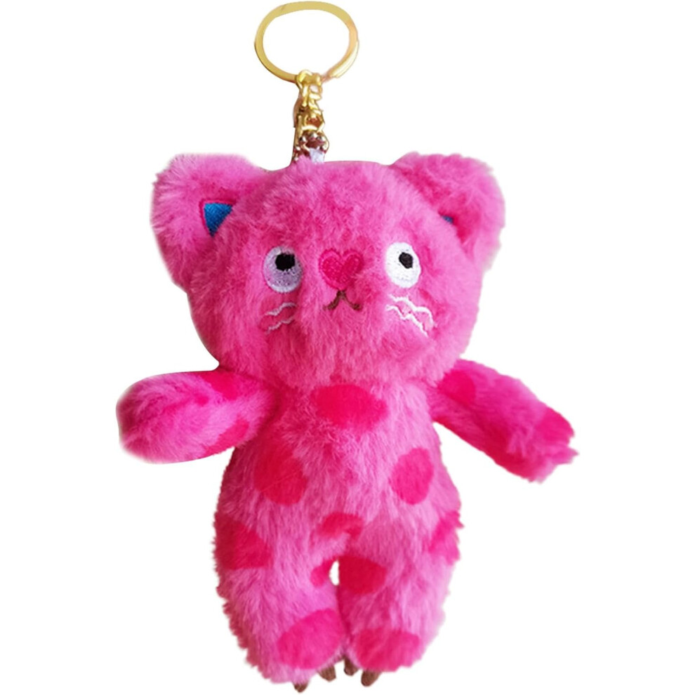 (Pink) Plush Doll Pendant | Cartoon Dot Cat Keychain,Dot Cat Shape Pendant Keyring for Mobile Phones, Car Keys, Backpacks, and Bags