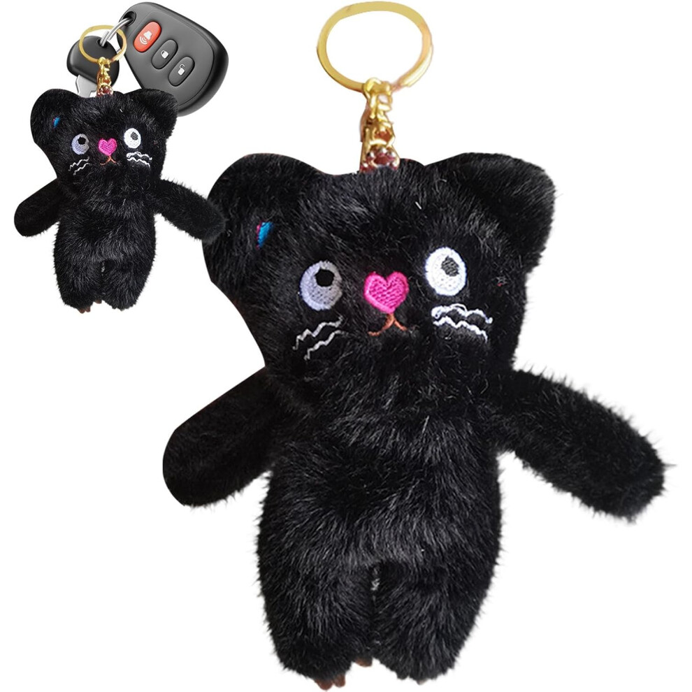 (Black) Plush Doll Pendant | Cartoon Dot Cat Keychain,Dot Cat Shape Pendant Keyring for Mobile Phones, Car Keys, Backpacks, and Bags