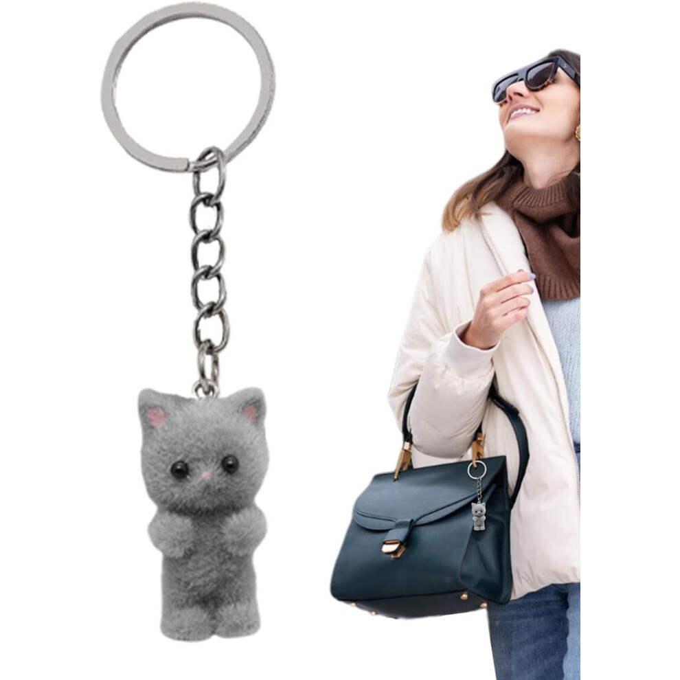 (Gray) Cute Kitten Keychain | Funny Cartoon Kitten Keyring | Novelty, Adorable, Funny, Creative Kitten Keychain Favor For Backpack, Wallet, Animals Cat Lover