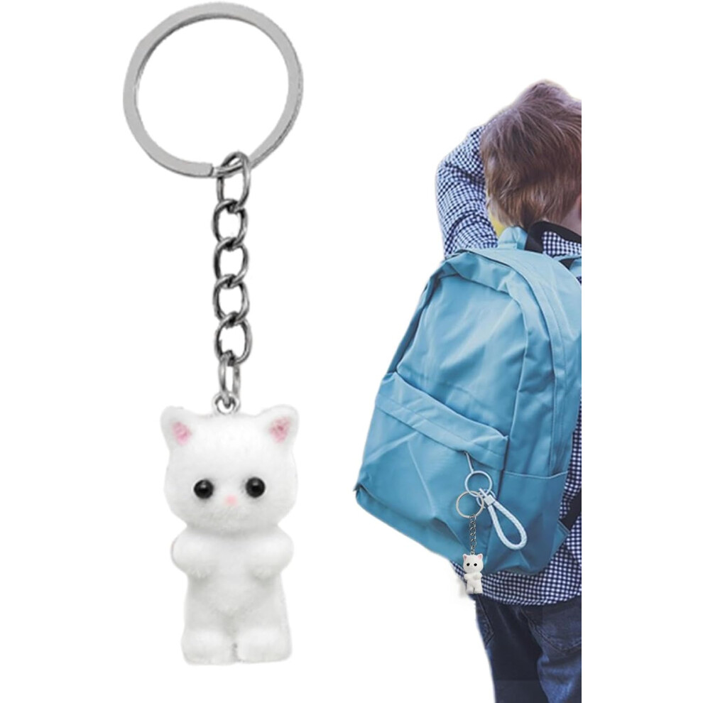 (White) Cute Kitten Keychain | Funny Cartoon Kitten Keyring | Novelty, Adorable, Funny, Creative Kitten Keychain Favor For Backpack, Wallet, Animals C White