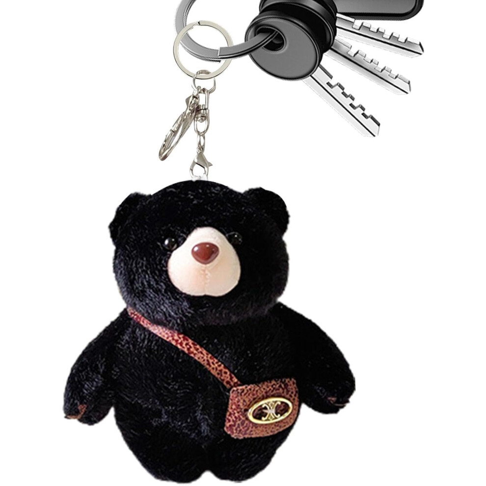 (Black) Bear Keychain Cute | Soft Animal Key Chain - Cute Bear Plush Keychain Stuffed Animals Bag Pendant Keyring For Automobile Keys Black