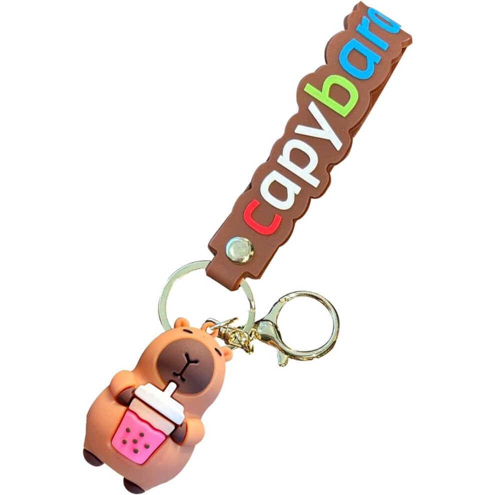 (A) Capybara Keychain | Funny Cartoon Capybara Keyring - 6.6cm Portable Capybara Bag Charm, Cute Animal Figure Key Chain Jewelry for Car House Keys