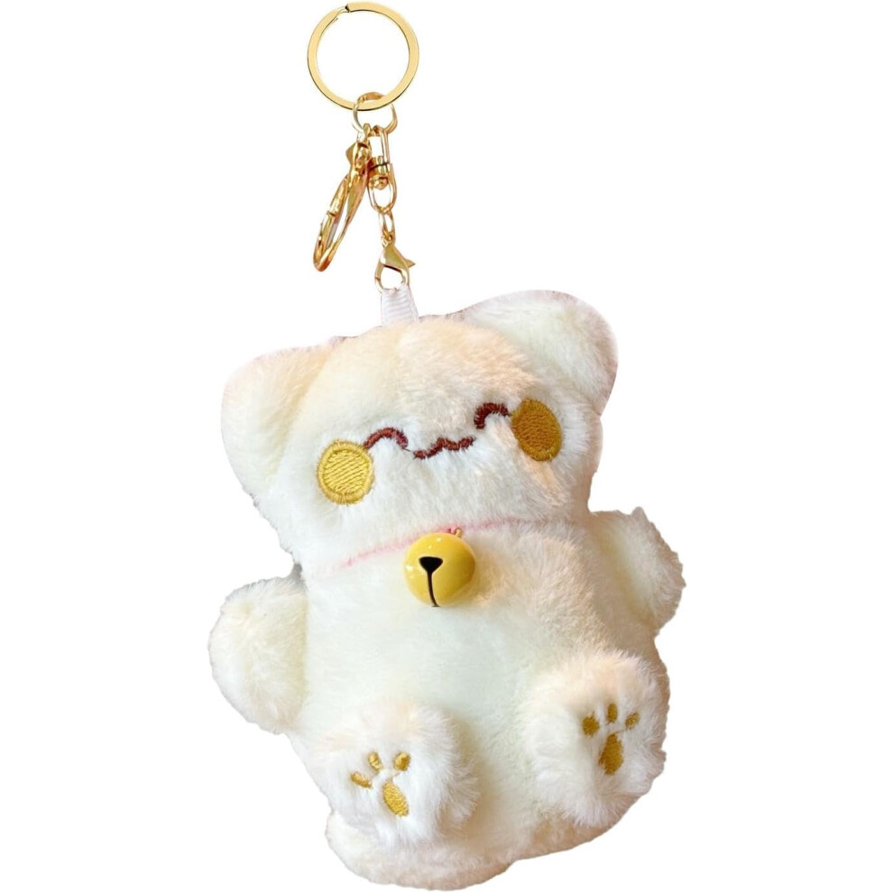 (White) Stuffed Lucky Cat Keychains | Lucky Cat Animals Keychain,Plush Lucky Cat Keychain, Plushie Key Pendant For Car, Schoolbag, Bag White