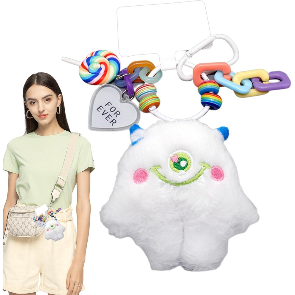 (White) Cute Keychains For Car Keys | Cute Plush Keychain Pendant - Colorful Plush Pendant Car Keychain For Women Or Girls, Key Organizer Holder Penda White