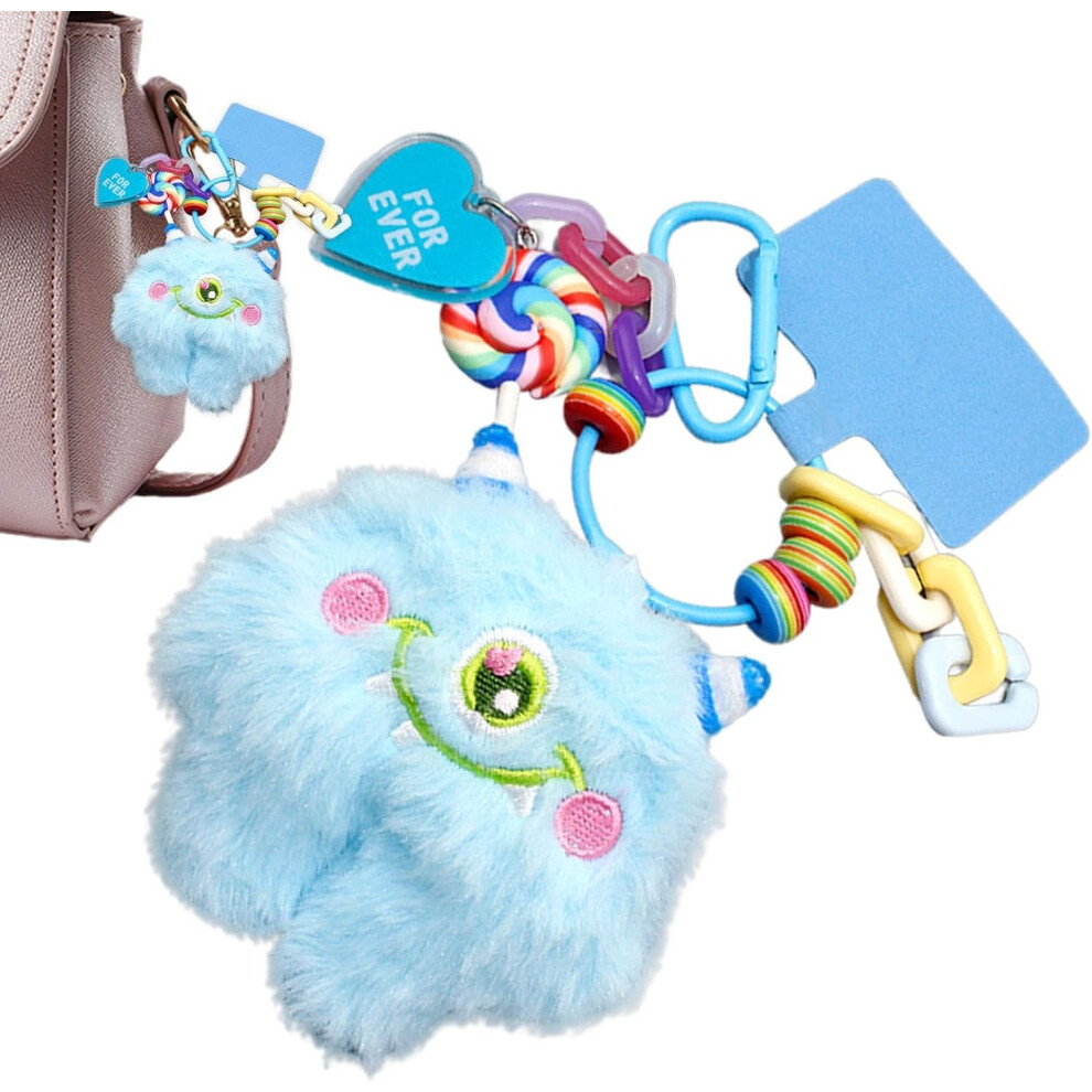 (Blue) Cute Keychains For Car Keys | Cute Plush Keychain Pendant - Colorful Plush Pendant Car Keychain For Women Or Girls, Key Organizer Holder Pendan Blue
