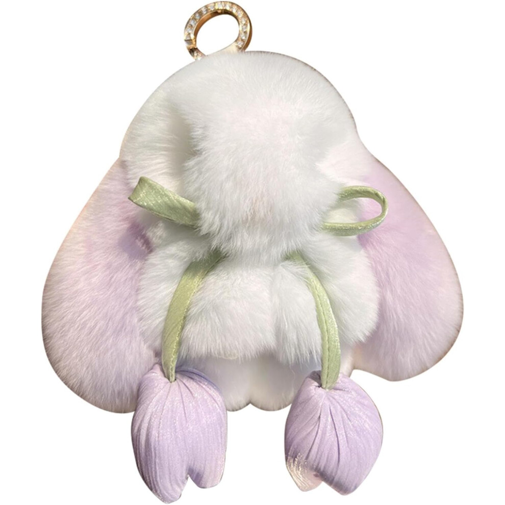 (Lavender) Cute Bunny Keychain - Soft Plush Keychain Cute Bunny Pendant - Fuzzy Keychain Pendant, Backpack Charm for Keys Or Backpack School Bags, Car, Wallets