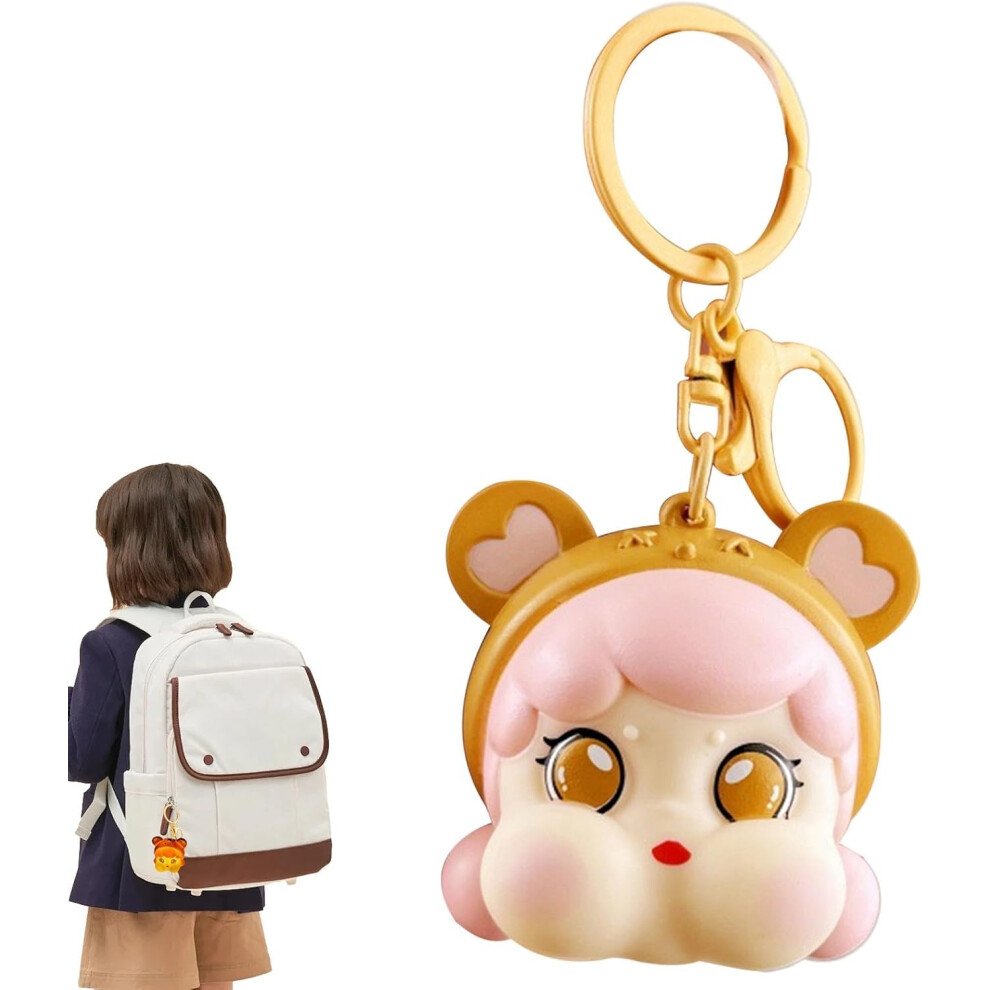 (Pink) Lighted Keychain, Cute Girl Figure Backpack Pendant, Cartoon Keyring Night Light Cute Bag Charm Pendant for Girlfriend Birthday Christmas