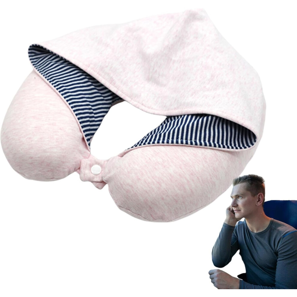 (Pink) U Shaped Pillows for Adults,Airplane Sleep Support Hoodie Travel Neck Pillow - U Shape Pillow Neck Support Soft Adult Travel Pillow for Traveli