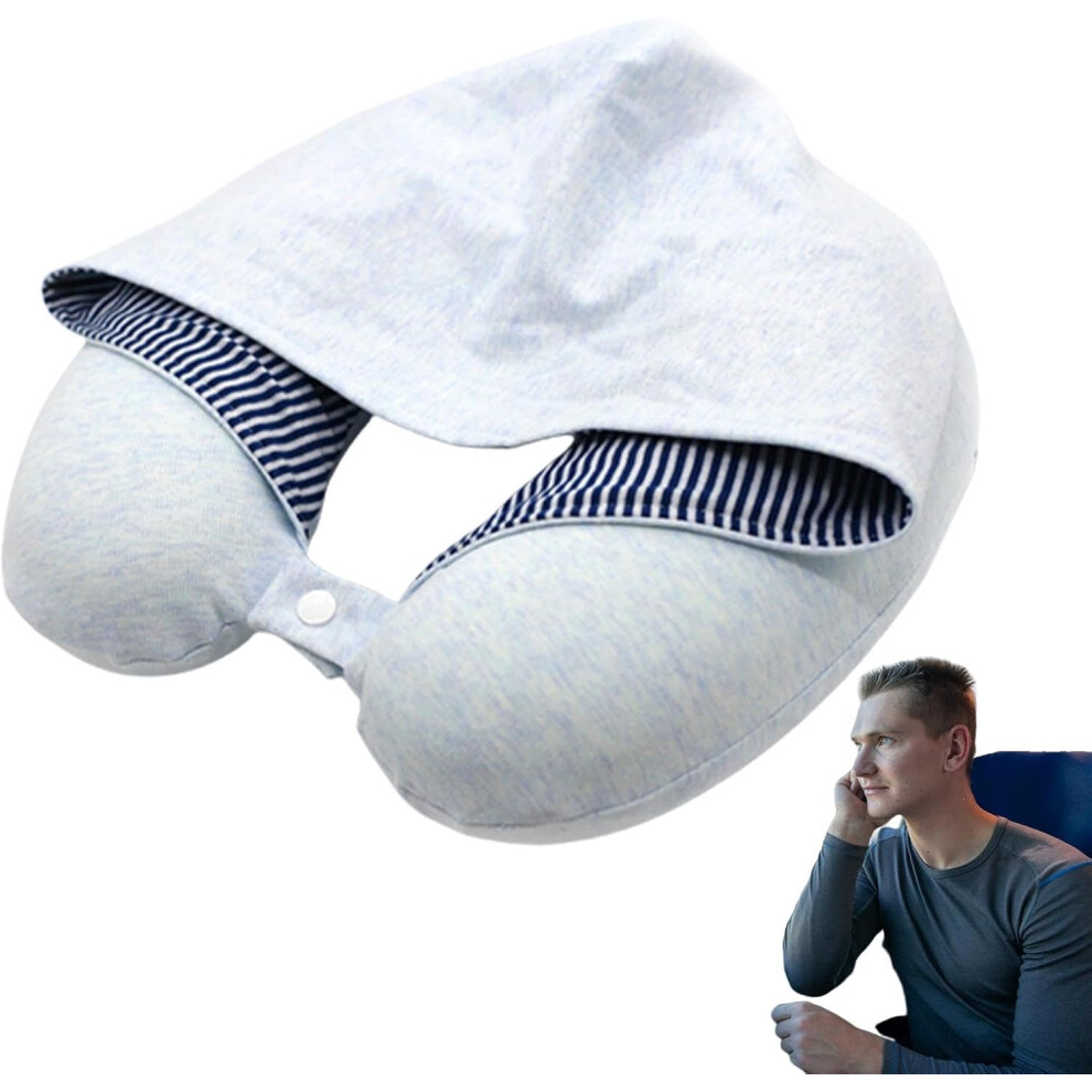 (Blue) U Shaped Pillows for Adults,Airplane Sleep Support Hoodie Travel Neck Pillow - U Shape Pillow Neck Support Soft Adult Travel Pillow for Traveli