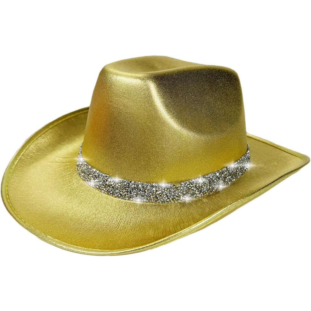 (Gold) Felt Cowboy Hat | Bling Felt Cosplay Costume Outfit | Women Men Western Cowboy Hat Outfit for Halloween, Role Play, Performance, Stage