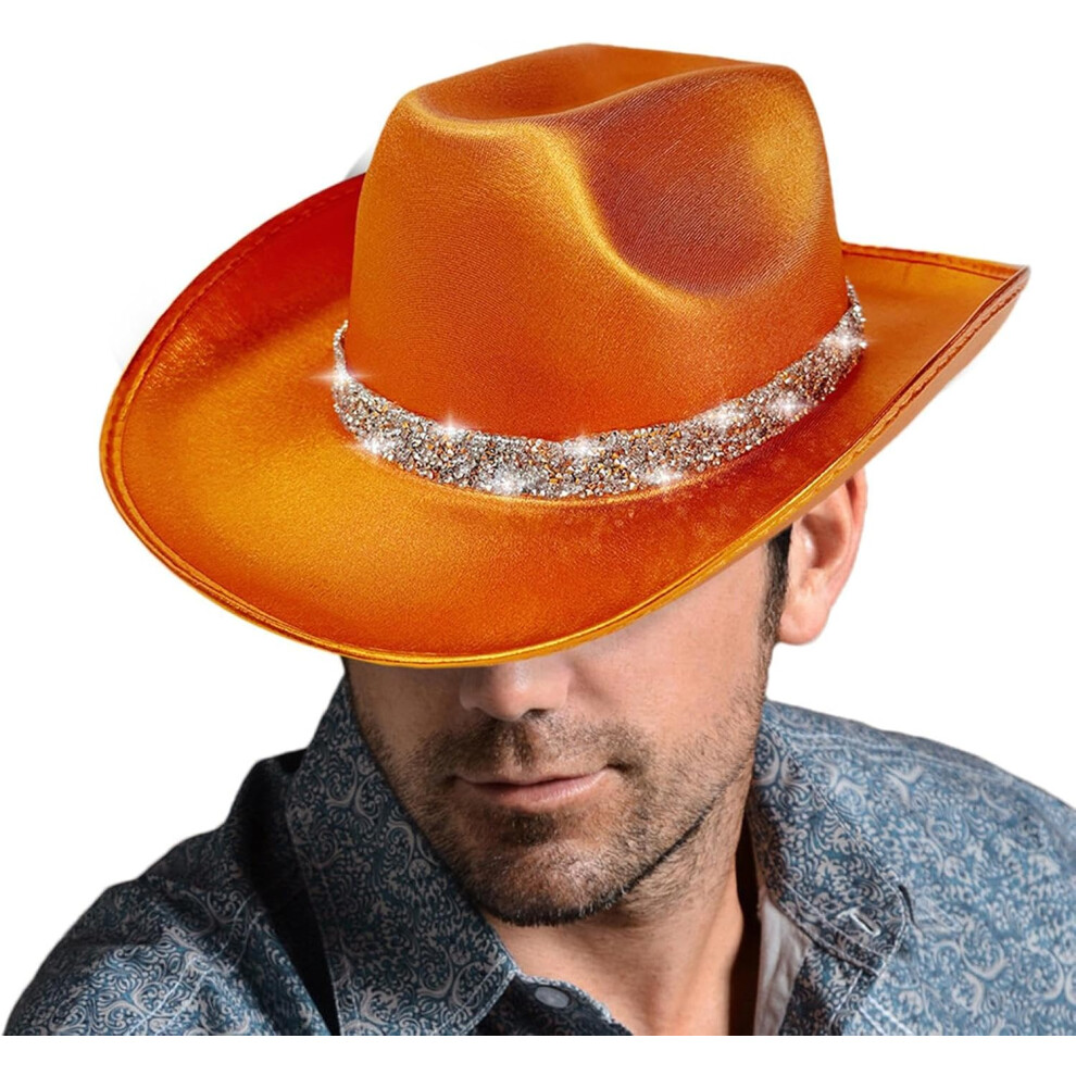 (Orange1) Felt Cowboy Hat | Bling Felt Cosplay Costume Outfit | Women Men Western Cowboy Hat Outfit for Halloween, Role Play, Performance, Stage