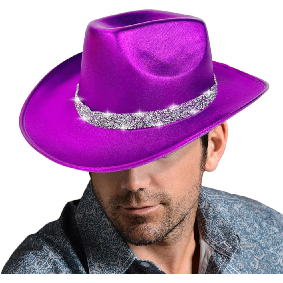 (Purple) Felt Cowboy Hat | Bling Felt Cosplay Costume Outfit | Women Men Western Cowboy Hat Outfit for Halloween, Role Play, Performance, Stage