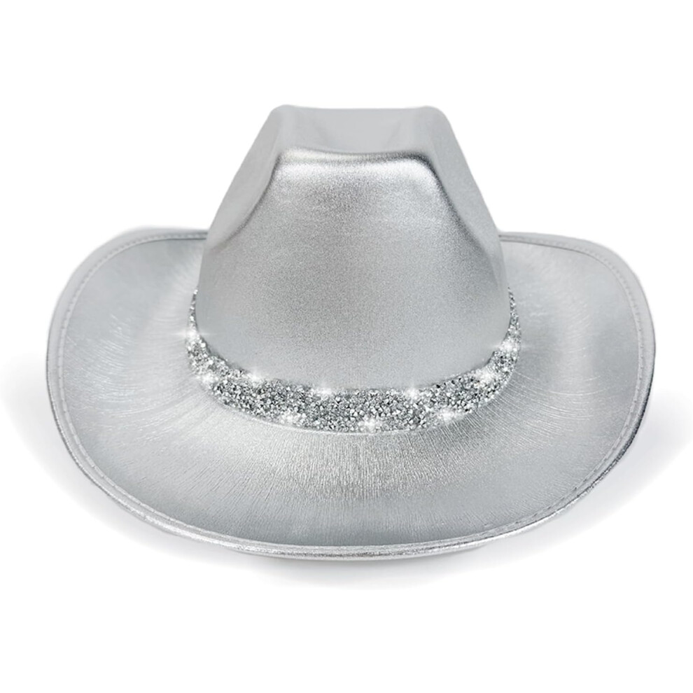 (Silver) Felt Cowboy Hat | Bling Felt Cosplay Costume Outfit | Women Men Western Cowboy Hat Outfit for Halloween, Role Play, Performance, Stage