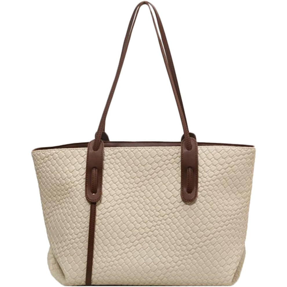 (Bee White) Woven Shoulder Bag | Beach Shoulder Tote Bag,Large Capacity Travel Pouch, Fashion Hobo Purse, Underarm Woven Work Purses For School