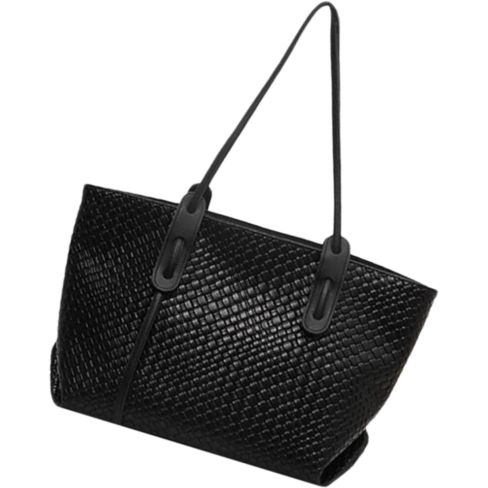 (Black) Woven Shoulder Bag | Beach Shoulder Tote Bag,Large Capacity Travel Pouch, Fashion Hobo Purse, Underarm Woven Work Purses For School Black