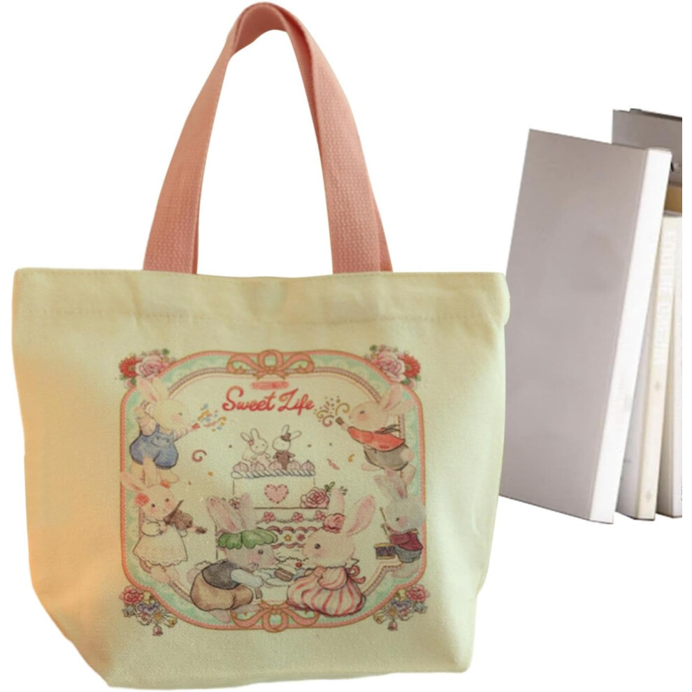 (04) Stylish Canvas Tote Bag - Grocery Shopping Bag With Rabbit Pattern - Washable Portable Lovely Multipurpose Shopping Casual Bag For Work