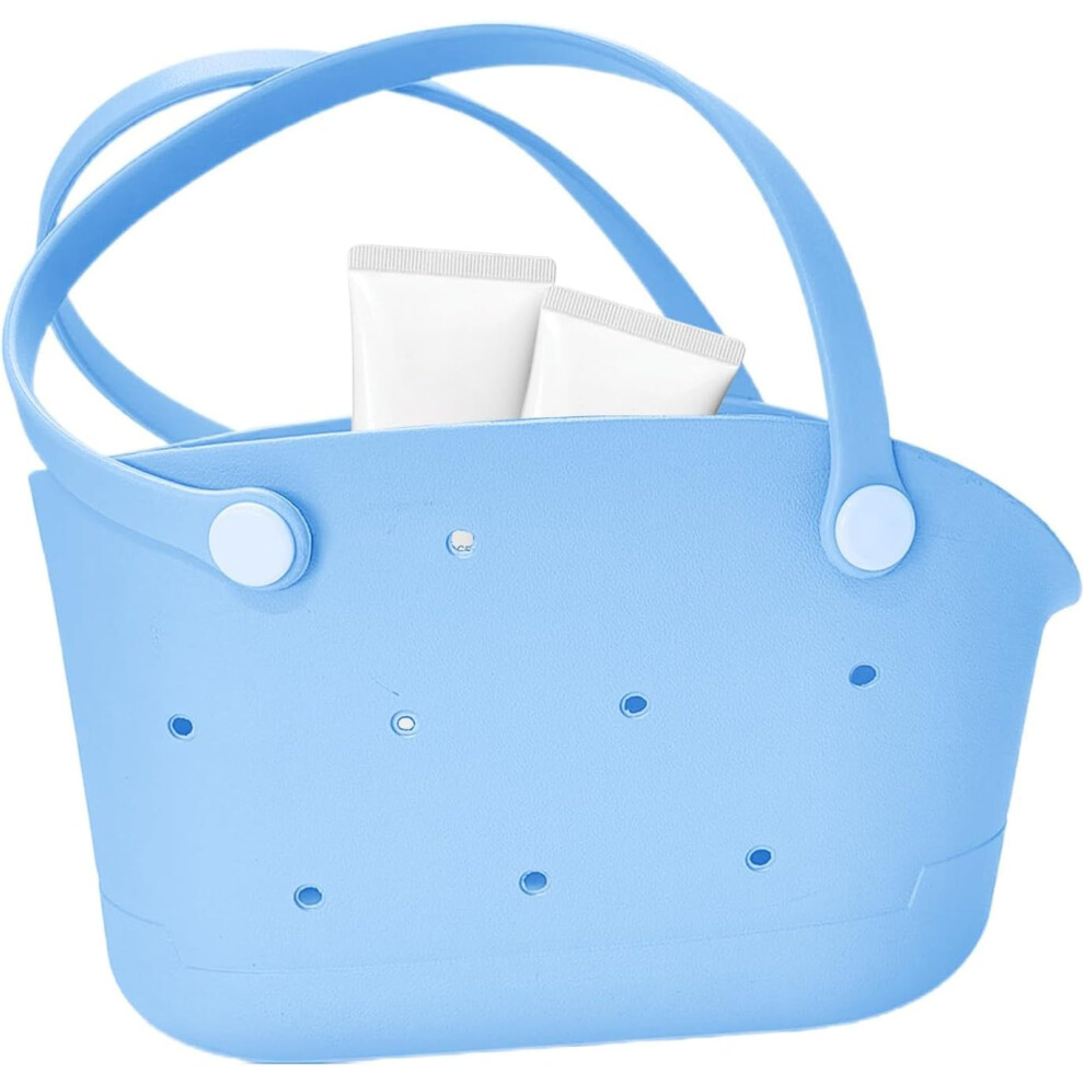 (Blue) Small Rubber Tote Bag,Waterproof Travel Beach Bag | Fashion Travel Accessories, Washable Sandproof for Men Women Outdoor, Pool, Boat