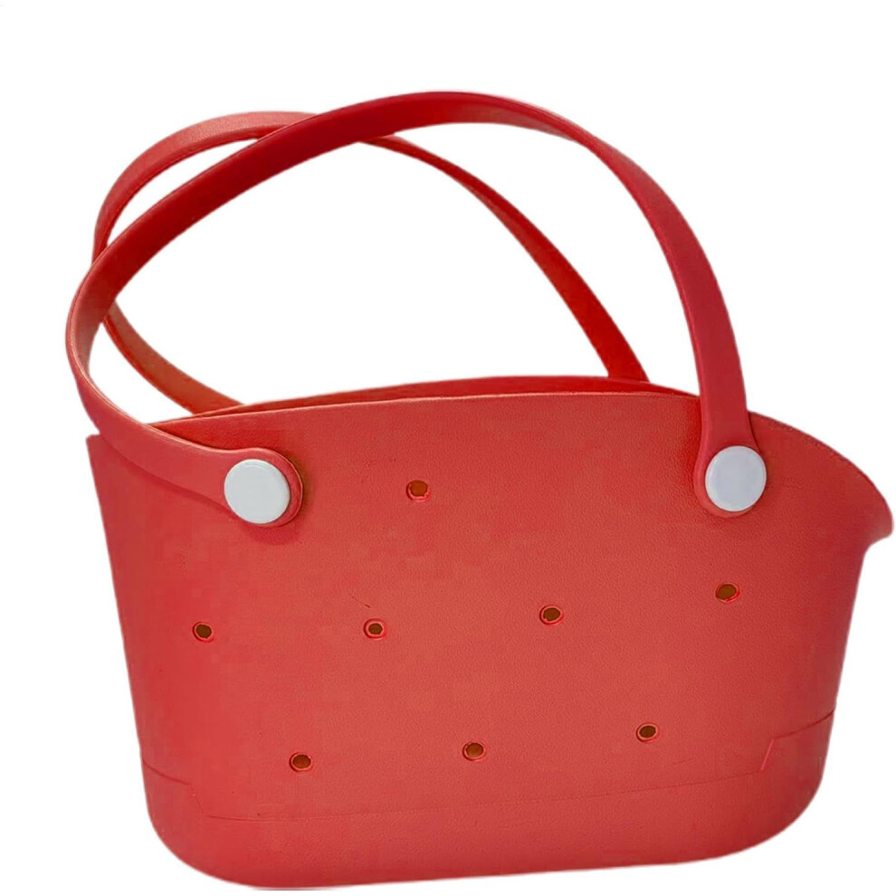 (Red) Small Rubber Tote Bag,Waterproof Travel Beach Bag | Fashion Travel Accessories, Washable Sandproof For Men Women Outdoor, Pool, Boat Red