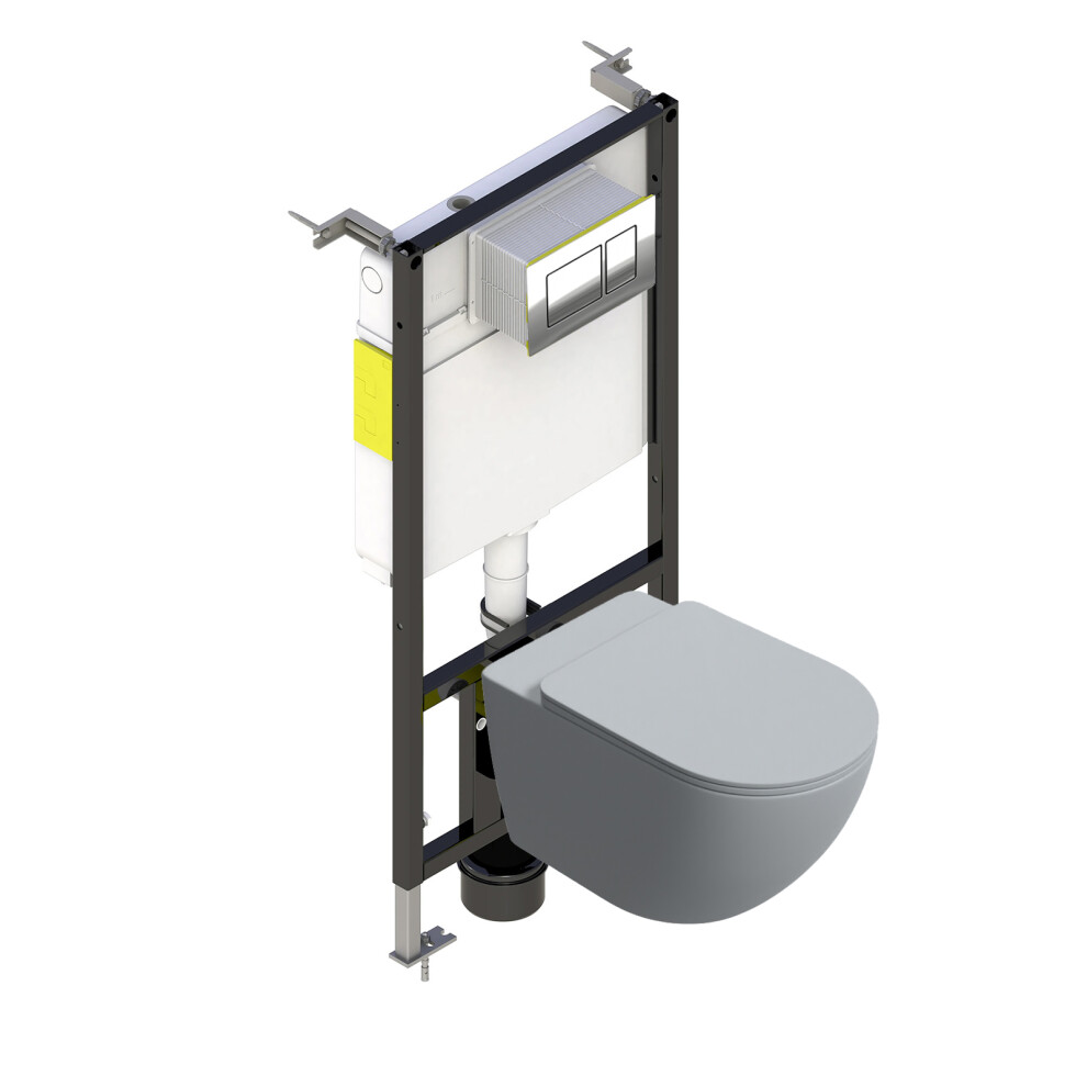Nes Home Round Matte Grey Wall Hung Rimless Toilet With Frame & Flush Plate