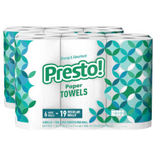 Amazon-merk - Presto! Flex-a-Size papieren handdoeken, 158 vel, grote rol, 12 rollen (2 verpakkingen van 6), gelijk aan 38 normale rollen, wit