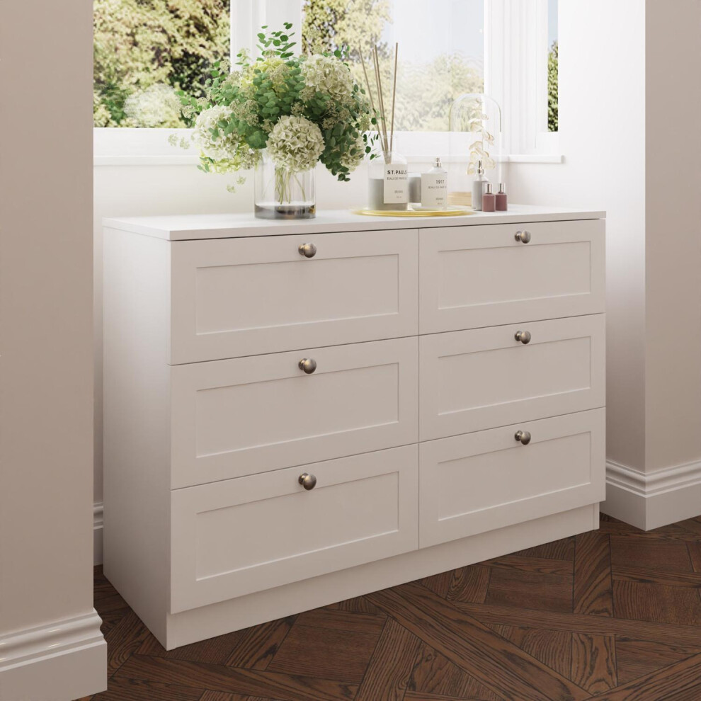 6 Drawer Chest of Drawers Modern Bedroom Furniture Shaker Style Matt White