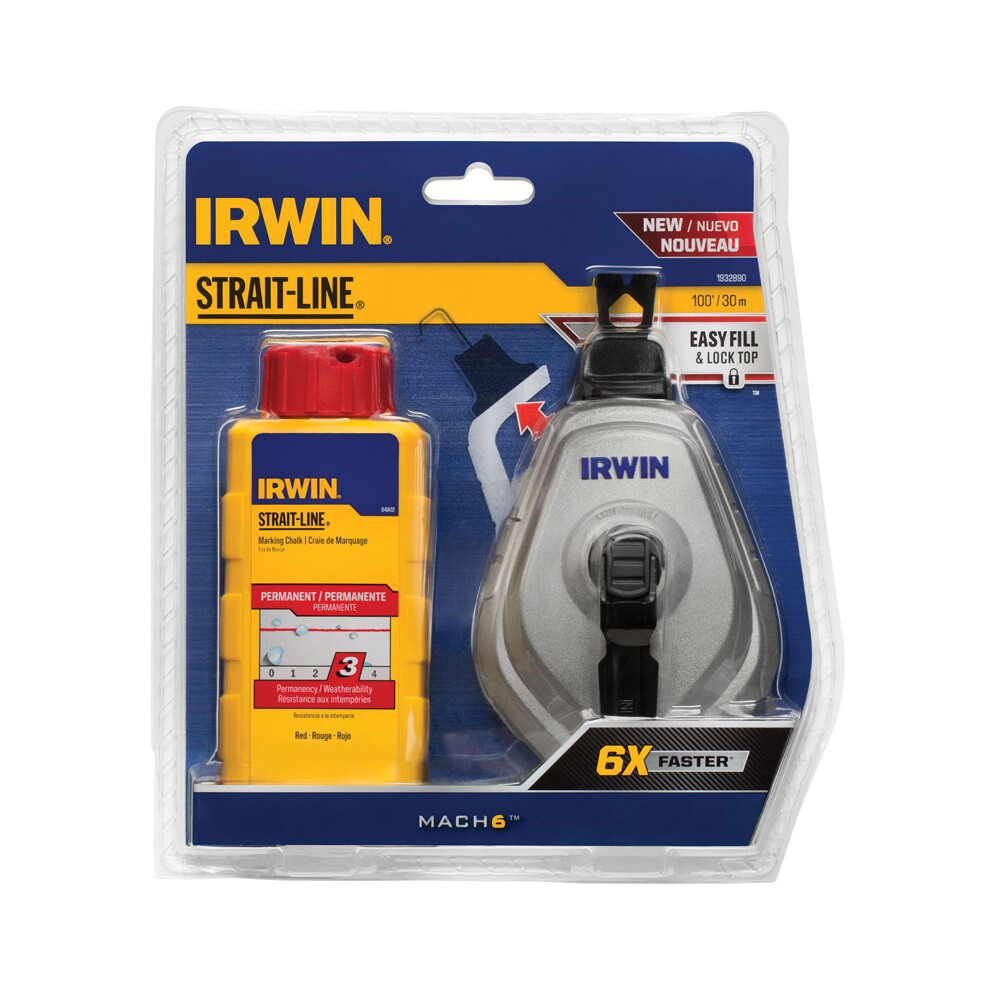 Irwin Tools Strait-Line 1932890 IRWIN Mach6 Chalk Reel, Red