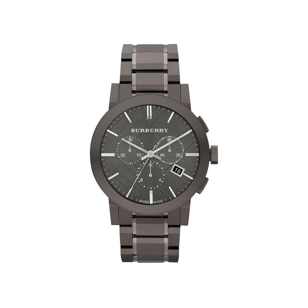 Montre Burberry BU9354 pour homme, grand modèle à carreaux, en acier inoxydable plaqué ion gris