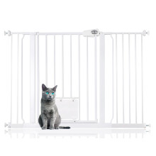 (Blanco, 120.3cm - 127.9cm) Bettacare Puerta Easy Fit para Mascotas con Trampilla Bloqueable para Gatos