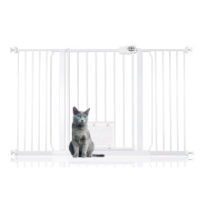 (Blanco, 139.8cm - 147.4cm) Bettacare Puerta Easy Fit para Mascotas con Trampilla Bloqueable para Gatos