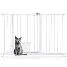 (Blanco, 126.7cm - 134.3cm) Bettacare Puerta Easy Fit para Mascotas con Trampilla Bloqueable para Gatos