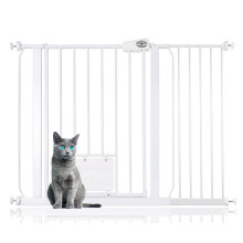 (Blanco, 107.4cm - 115cm) Bettacare Puerta Easy Fit para Mascotas con Trampilla Bloqueable para Gatos