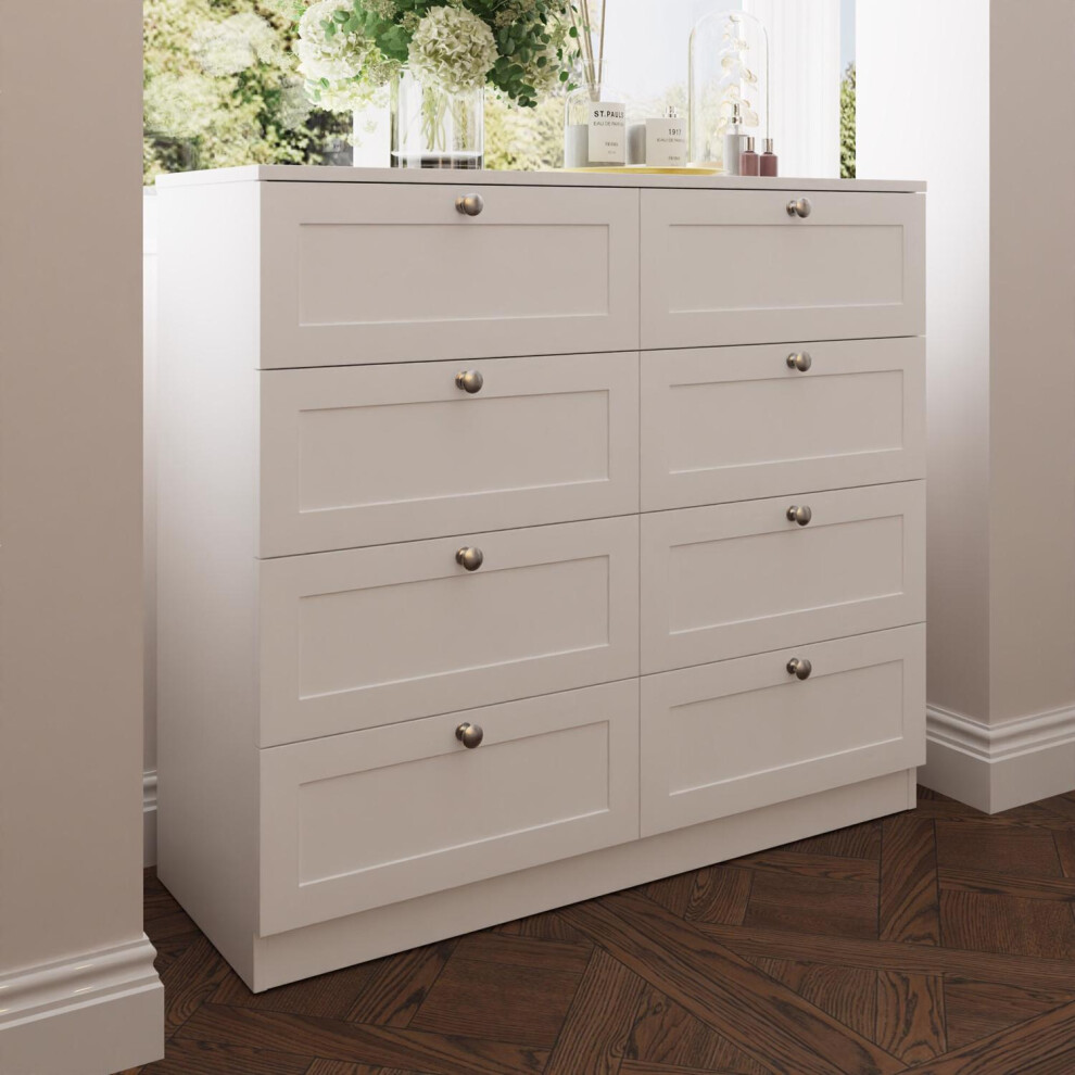 8 Drawer Chest of Drawers Modern Bedroom Furniture Shaker Style Matt White