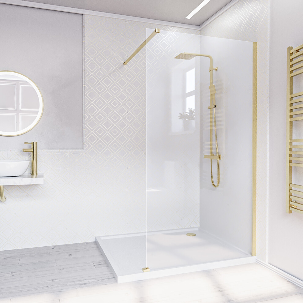 Nes Home Brushed Brass 1000mm Wet Room Screen & Support Bar