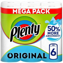 ( Plenty 6r) PLENTY Kitchen Towel, 6 White Rolls, 600 Sheets of Kitchen Roll, 2-Ply Tissue