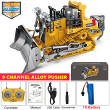 (Bulldozer 1 batterie) Excavatrice télécommandée 4x4 en alliage, camion à benne basculante, bulldozer,
