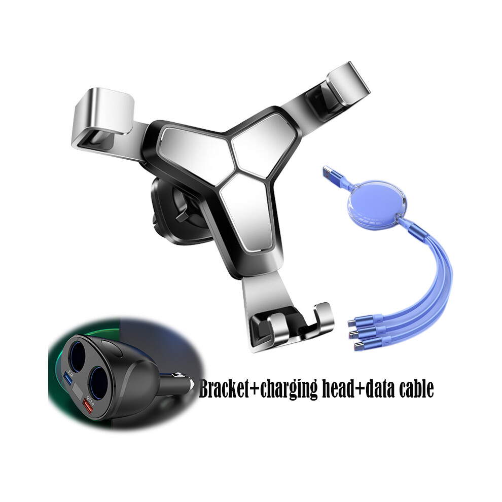 (argent-violet) Ensemble de support de téléphone portable pour voiture, chargeur de voiture, adaptateur