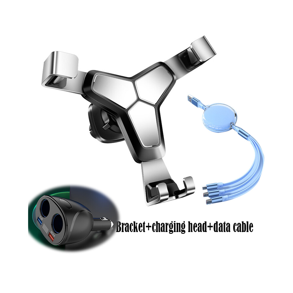 (argent-bleu) Ensemble de support de téléphone portable pour voiture, chargeur de voiture, adaptateur