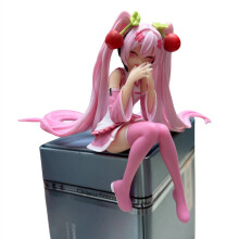(1 τεμ.)Hatsune Miku Anime φιγούρα Ροζ φόρεμα Καθιστή στάση Παιχνίδια