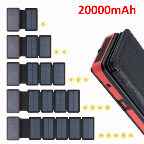 (Μαύρο 1 ηλιακό πάνελ) Φορητό 20000mAh Solar Power Bank Πτυσσόμενο πτυσσόμενο 1