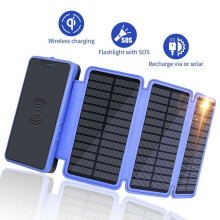 (10 000 mah svart) 20 000 mah vattentät trådlös laddning Solar Power Bank Portable Power-batteri för