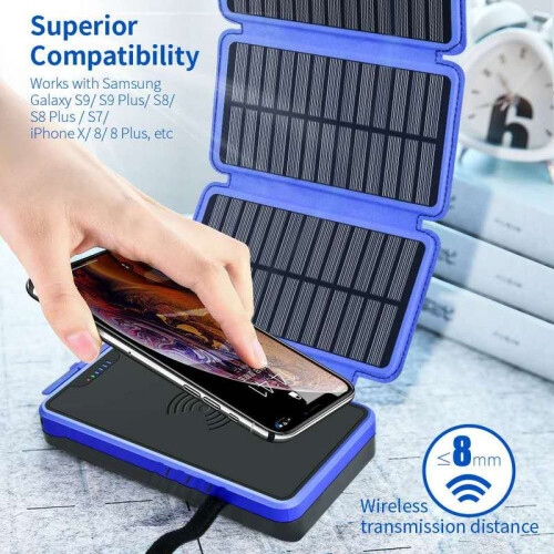 (10000mah Μαύρο)20000mah Αδιάβροχη ασύρματη φόρτιση Solar Power Bank Φορητή 2