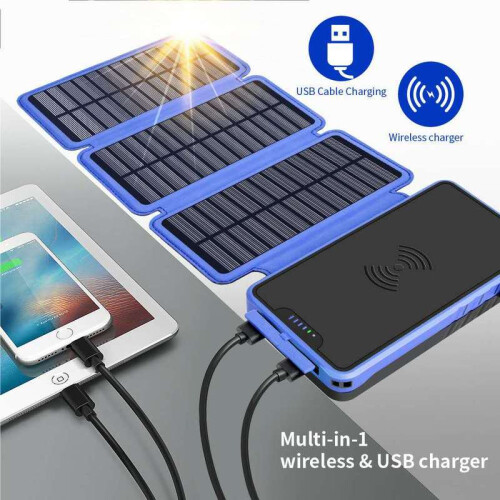 (10000mah Μαύρο)20000mah Αδιάβροχη ασύρματη φόρτιση Solar Power Bank Φορητή 1