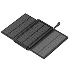 (20000 mAh - czarny) Składany powerbank z panelem słonecznym, 20000 mAh, bezprzewodowa ładowarka Qi